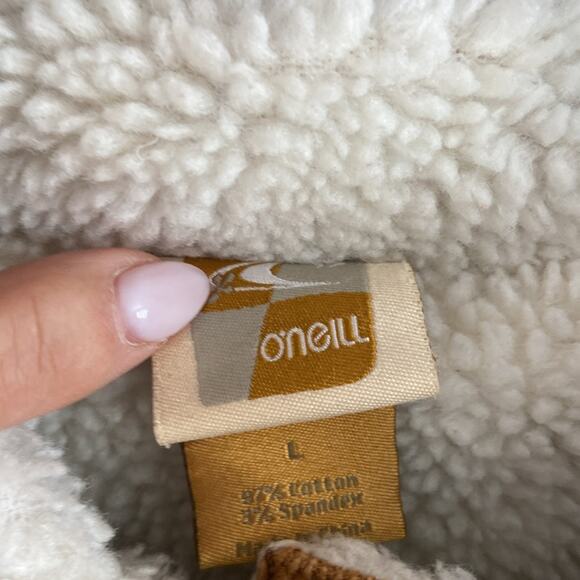 O’Neill Women Golden Caramel Sherpa Lined Corduroy Cropped Style Jacket Size L - Picture 10 of 10